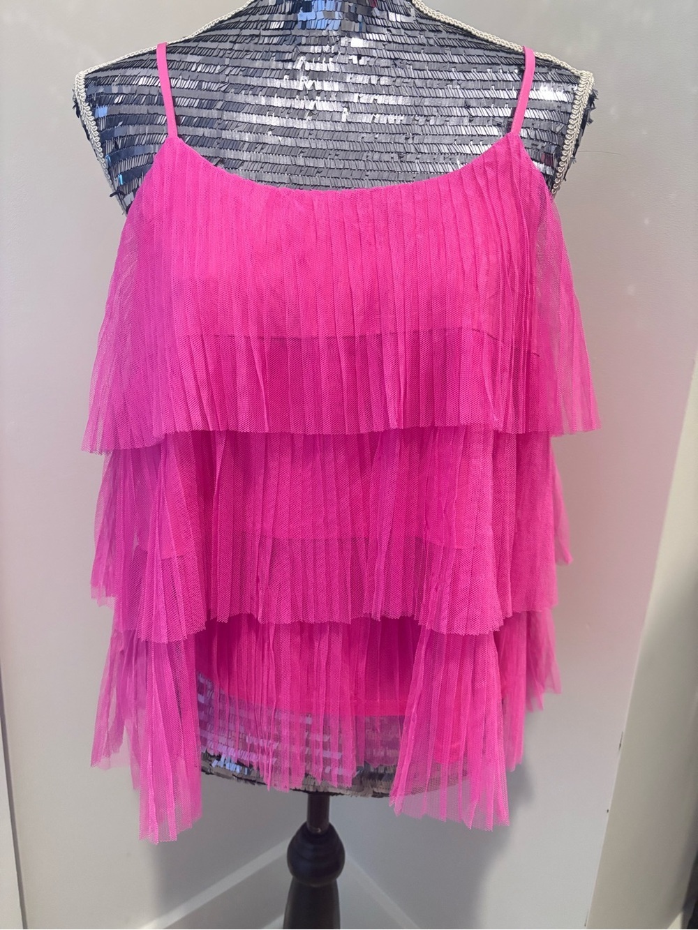 Pink Lilly Tulle Layered Tank Top - Size Medium